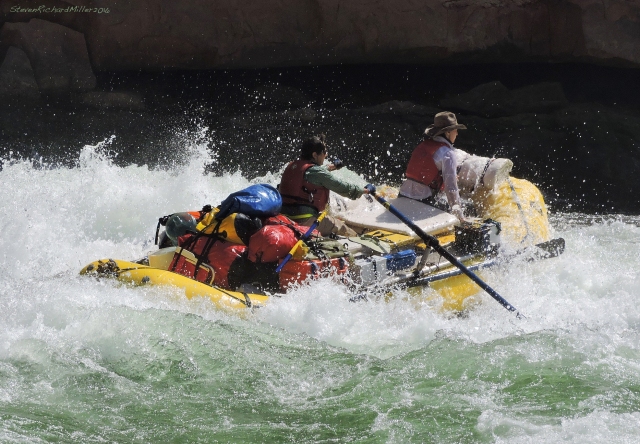 Kathy and Heather hit the big wave in House Rock Rapid, Mile 17.1